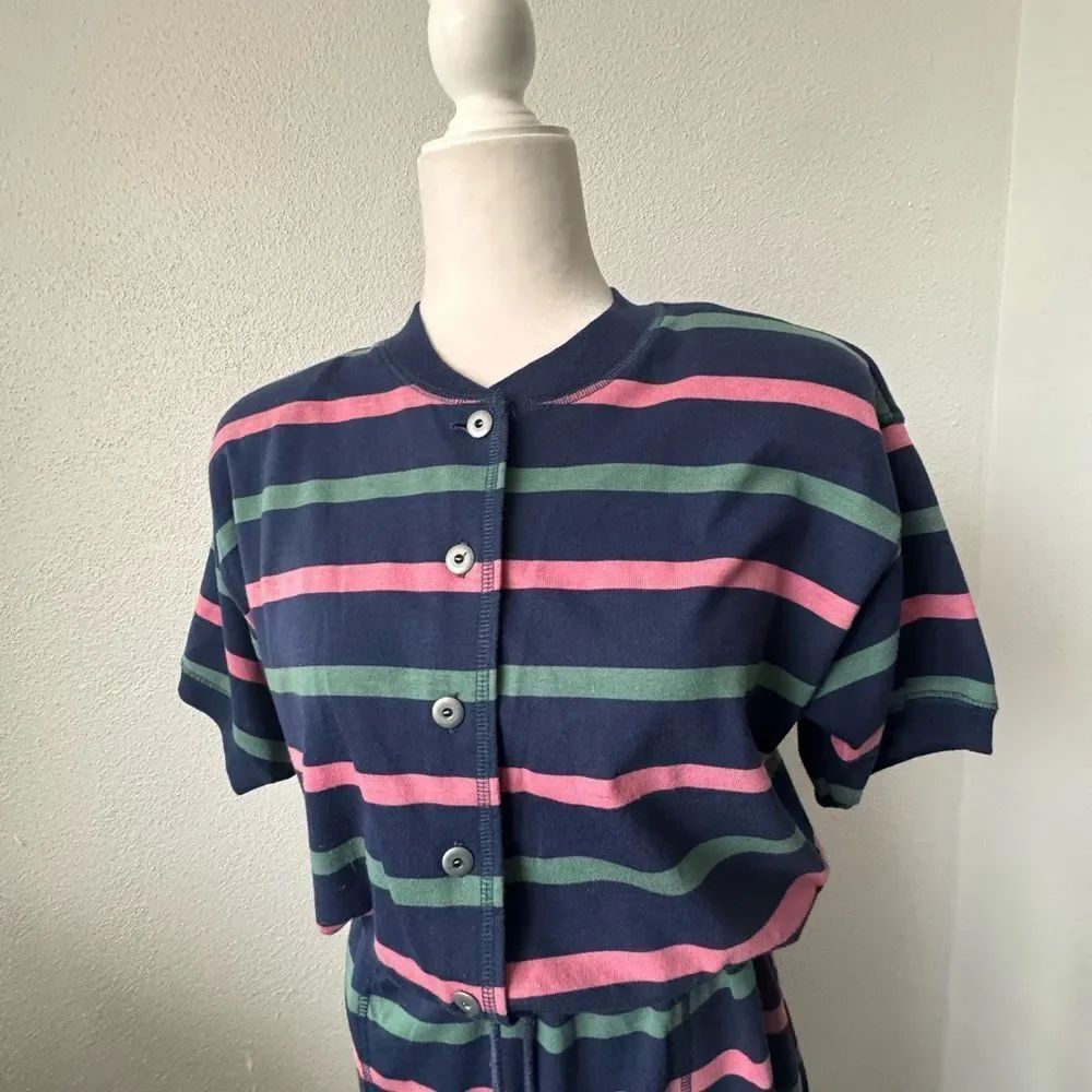 Paris Sport Club Striped Vintage Tee Shirt Dress Blue Striped SZ M - Picture 4 of 13